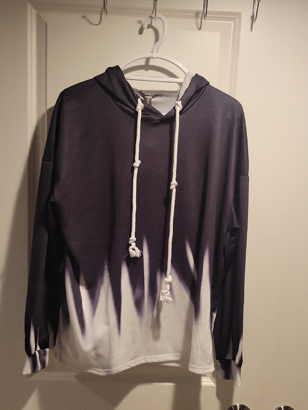 Black and White Dip-Dye Hooded Long-Sleeve Shirt